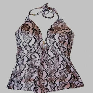 Rachel Roy Snakeskin Halter Swim Top | Sultry Resort Vibes | XS